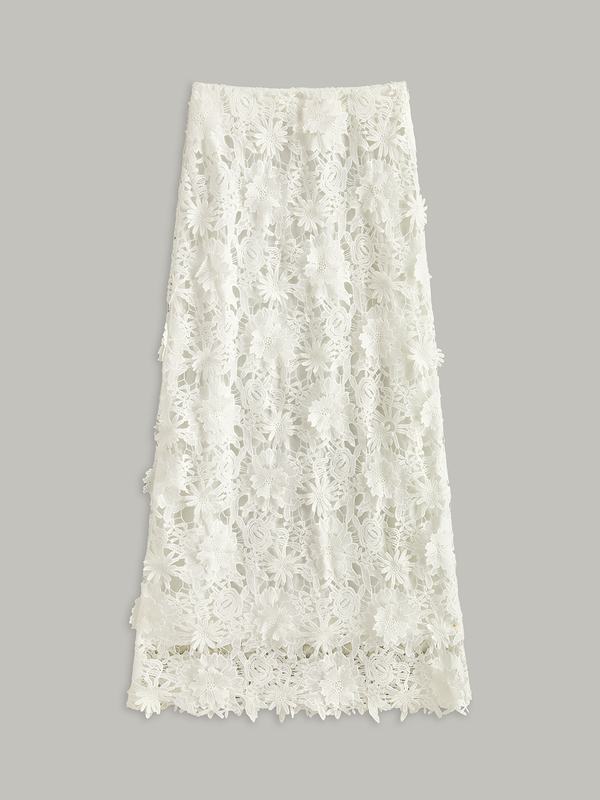 Floral Embroidered Semi-Sheer Lace Skirt
