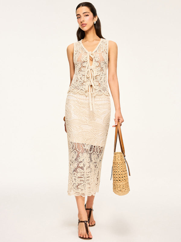 Sheer Crochet Midi Skirt