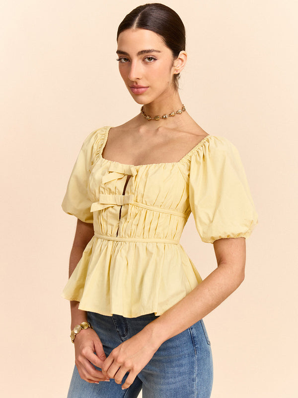 Puff Sleeve Bow Detail Top