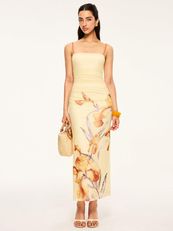 Floral Print Ruched Maxi Dress