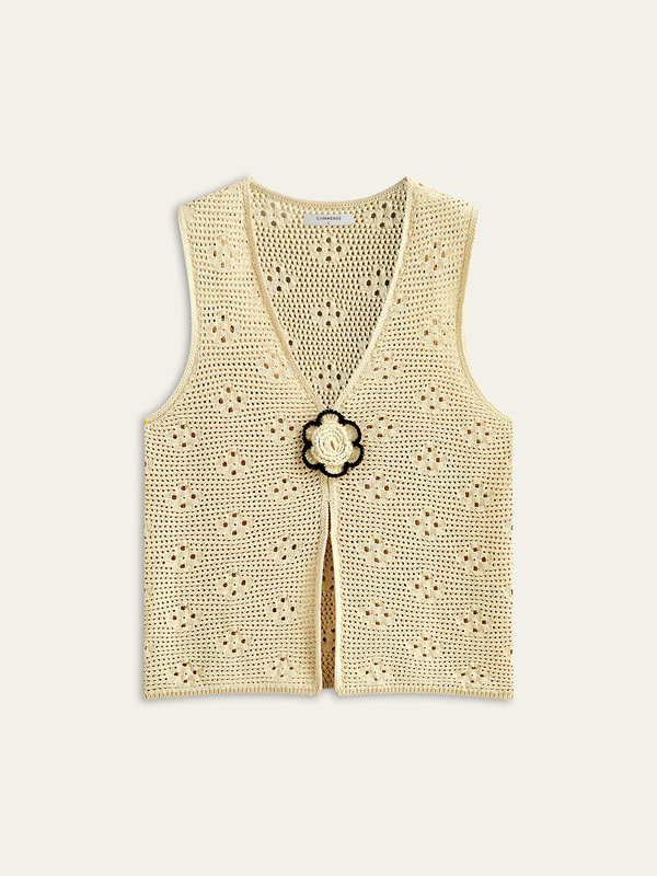 Crochet Knit Vest with Floral Detail