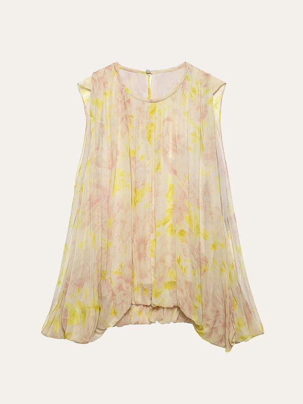 Semi-Sheer Chiffon Floral Drape Sleeve Blouse