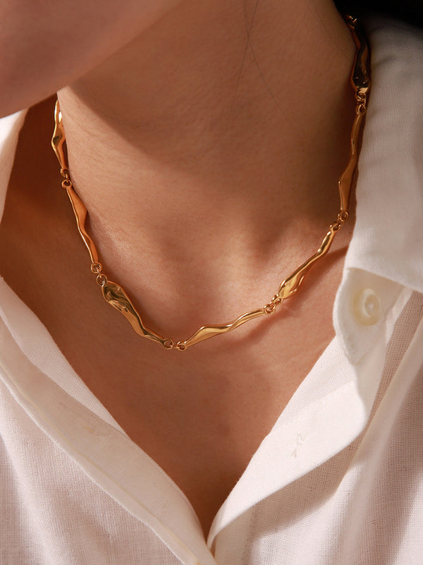 Golden Irregular Link Statement Necklace
