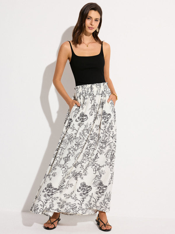 Pocketed Floral Print Maxi Skirt