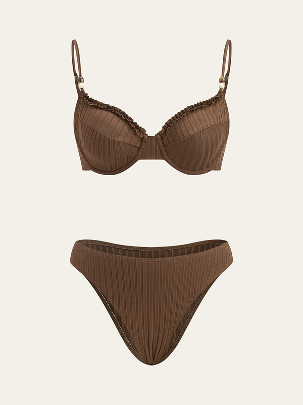 Ribbed Bikini Set with Ruffled Detailing