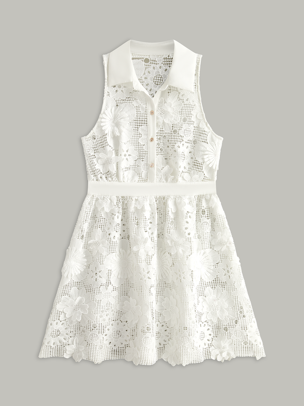 Semi Sheer 3D Flowers Mini Dress