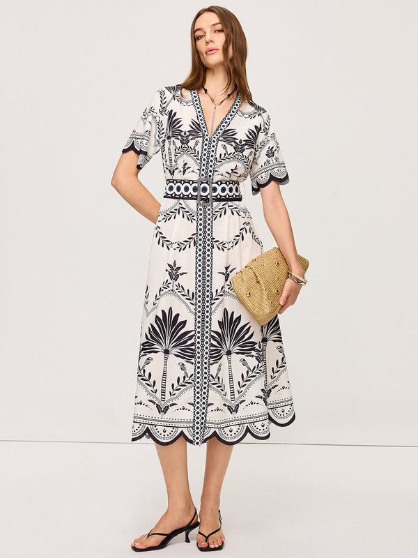 Boho Floral V-Neck Midi Dress