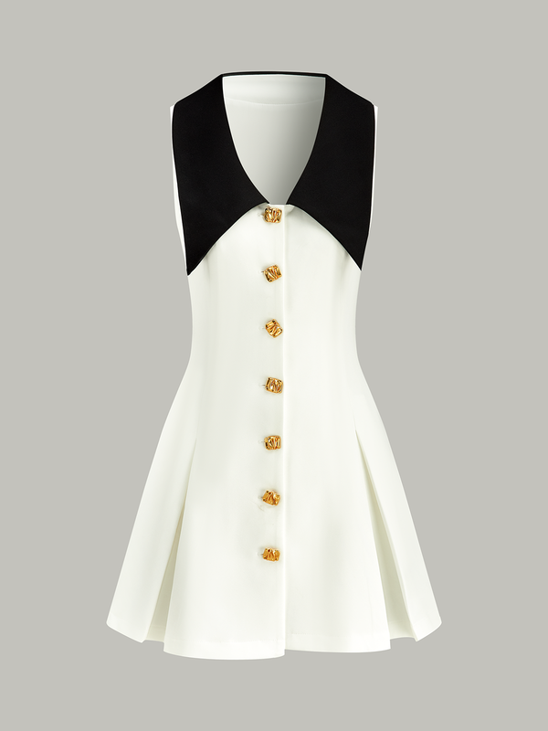 Golden Button Colorblock Midi Dress