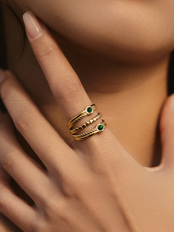 Emerald Accent Multi-Band Golden Ring