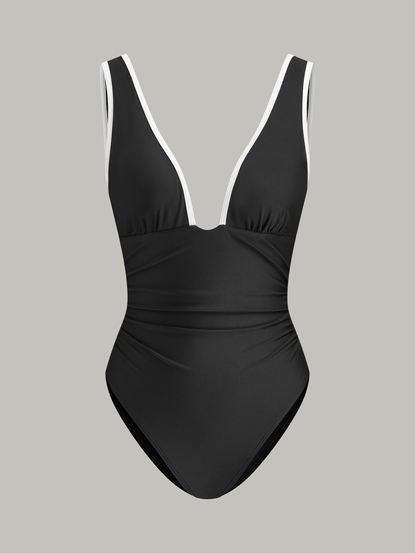 Deep V-Neck Ruched One-Piece Swimsuit