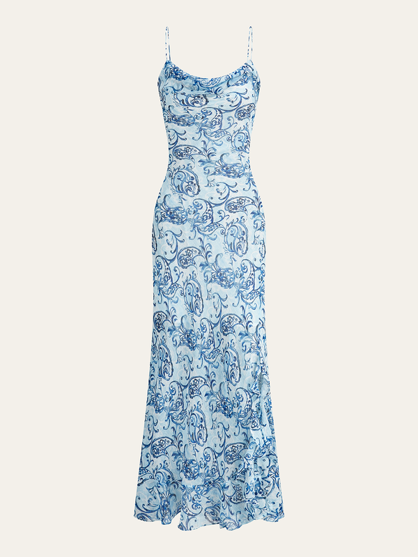 Paisley Print Backless Maxi Dress