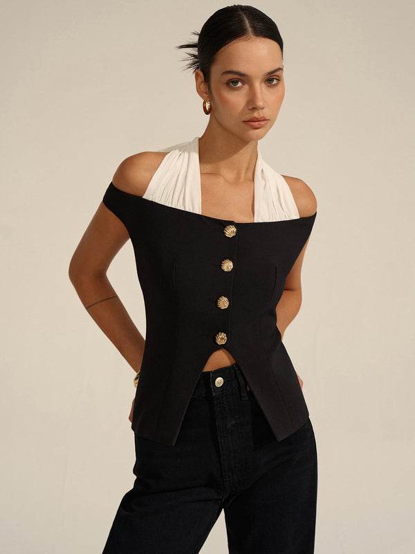 Off-Shoulder Halter Neck Blouse