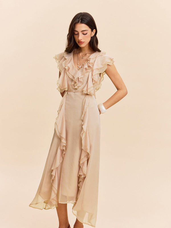 Semi-Sheer Ruffle Detail Dress