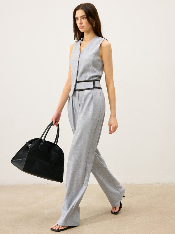 Contrast Waistband Wide - Leg Pants