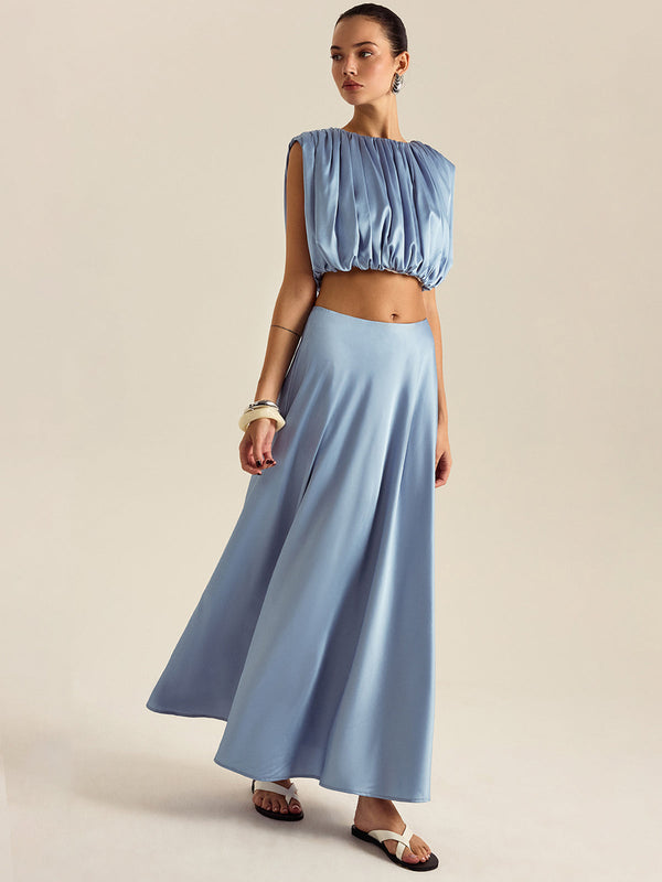 Ruched Crop Top Skirt Set