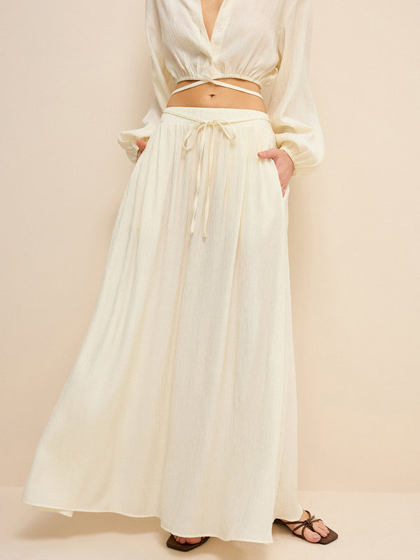 Oversized Textured Pocketed Maxi Skirt