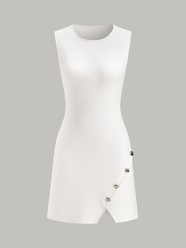 Sleeveless Slit Mini Dress with Metal Decor