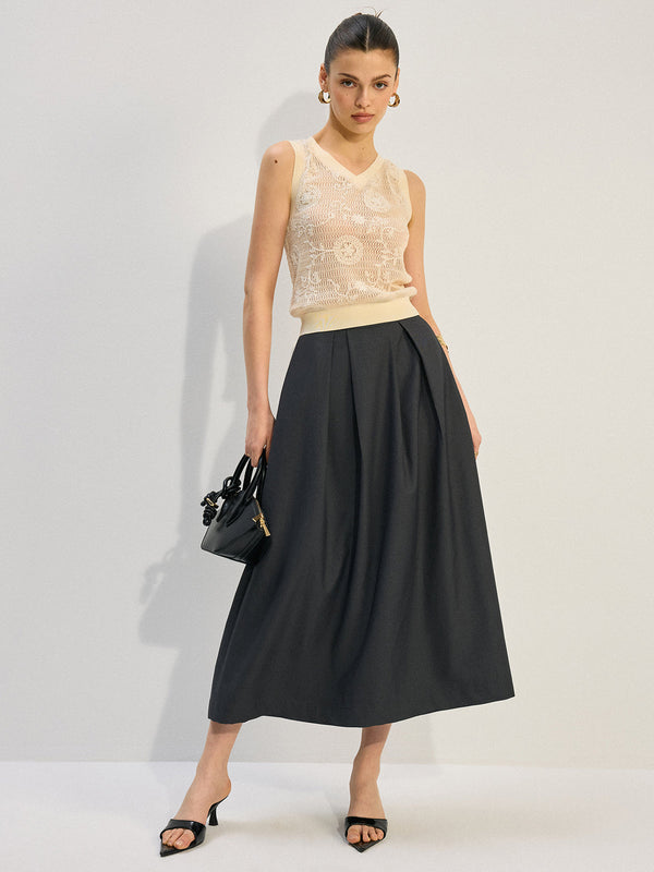 Pleated A-Line Midi Skirt