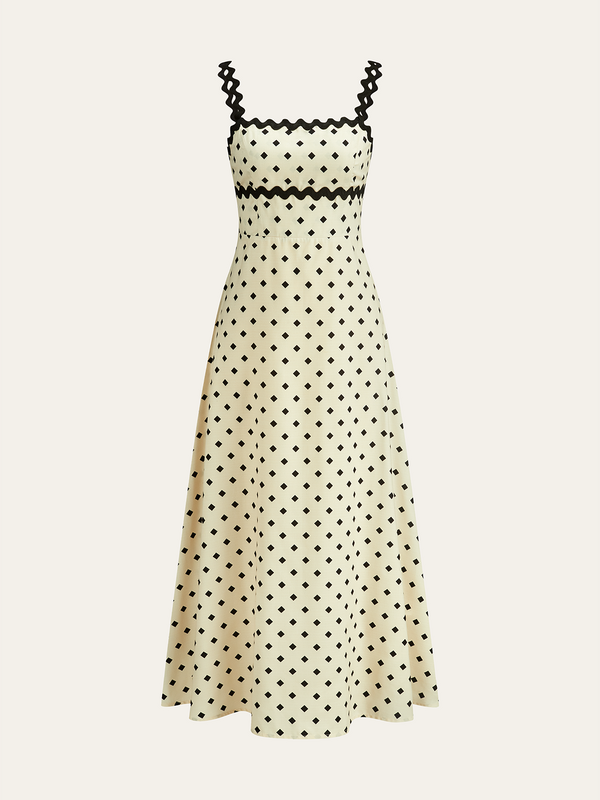 Polka Dot Midi Dress with Scalloped Straps