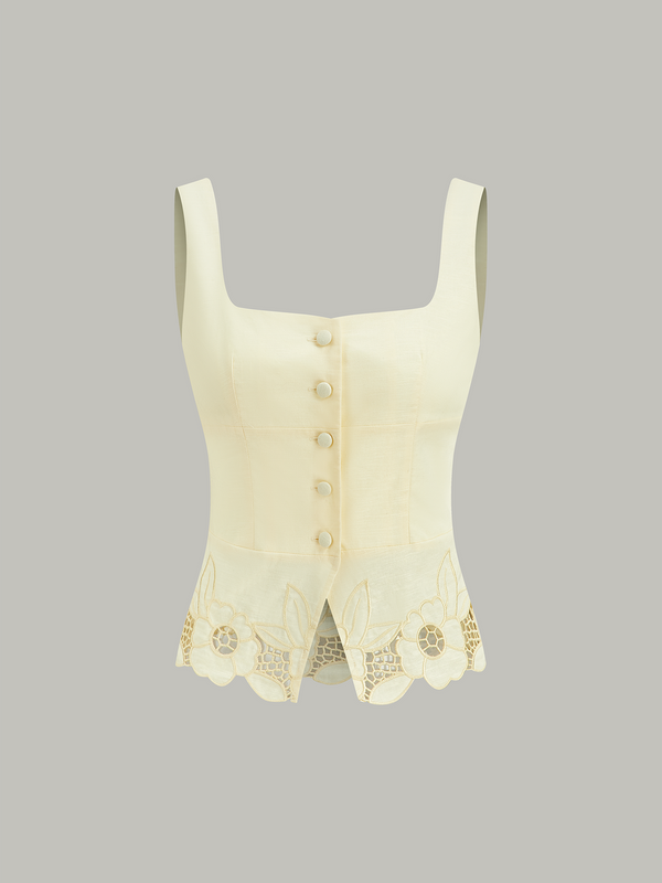 Linen & Cotton Embroidered Tank Top