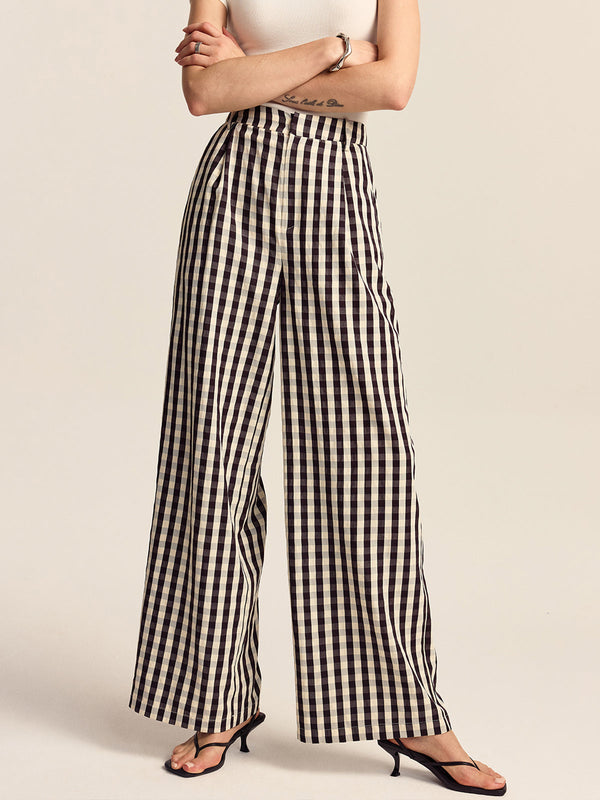 Gingham Wide-Leg Pants