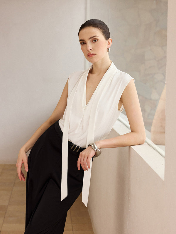 Sleeveless Blouse with Tie-Neckline