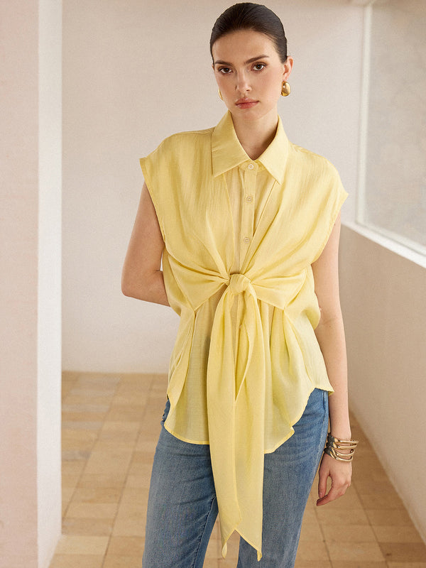 Sleeveless Tie-Front Blouse