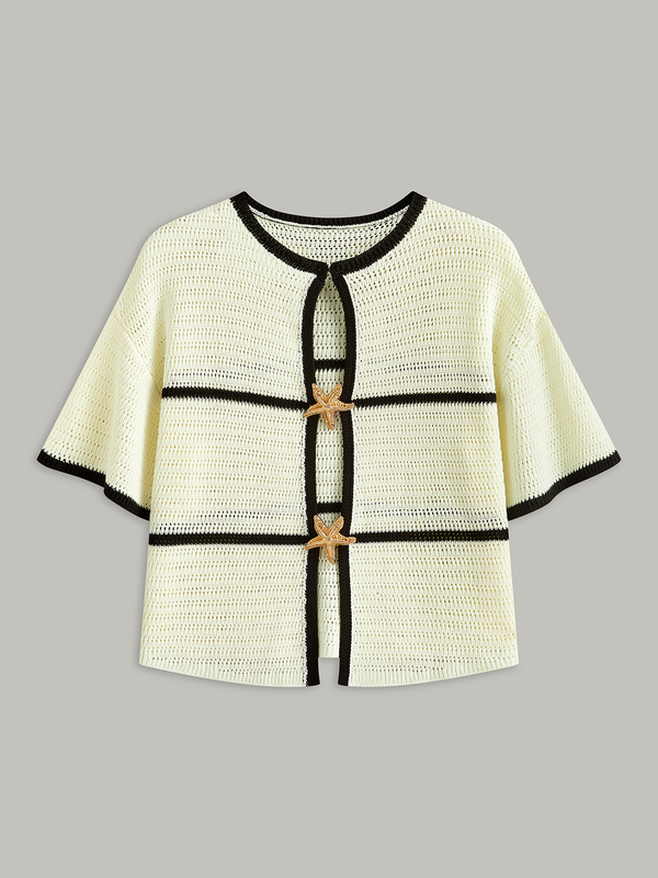 Contrast Trim Starfish Button Knitted Top