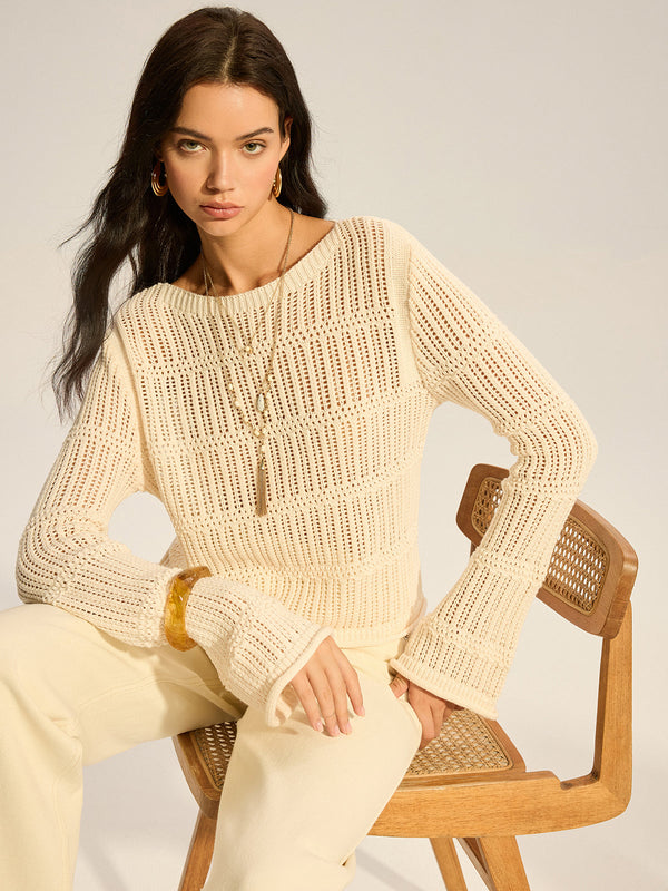 Mesh-Knit Long-Sleeve Sweater