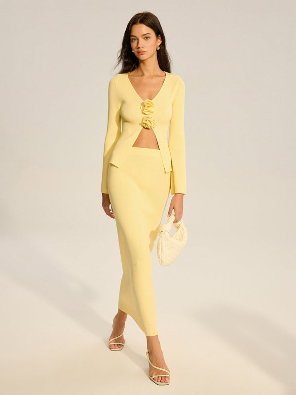 Floral Accent Cut-Out Sweater Co-ord