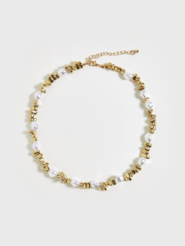 Pearl & Gold Beaded Choker Necklace