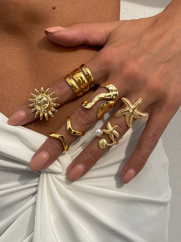 Gold-Tone Irregular Sea-Inspired Ring Set