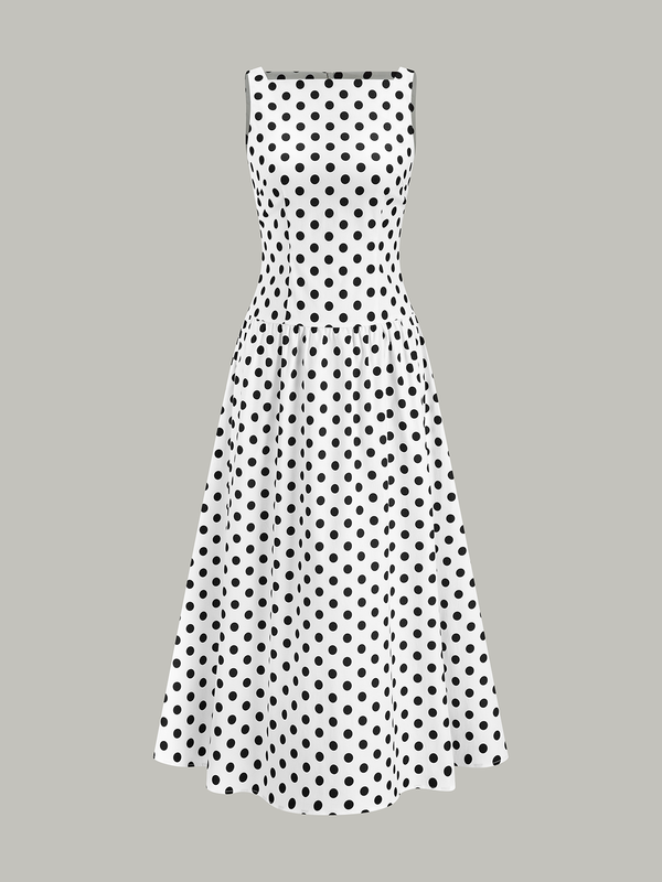 Polka Dot Sleeveless Midi Dress
