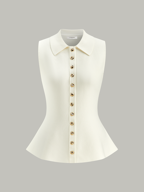 Metal Button Knit Peplum Top