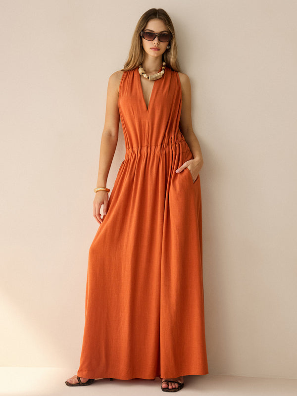 Cotton & Linen Halter Maxi Dress