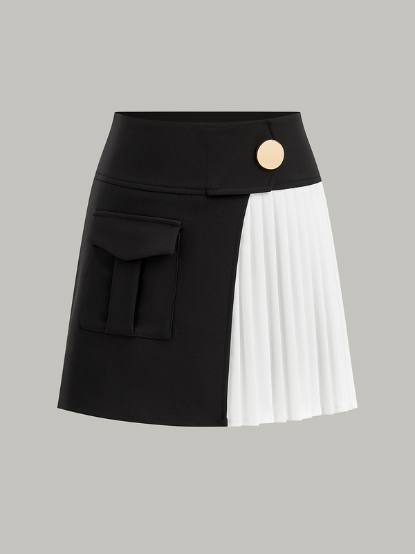 Contrast Pleated Panel Mini Skirt