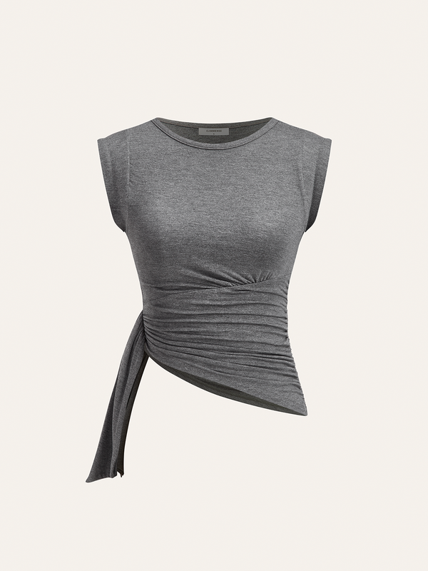 Ruched Asymmetric Hem Sleeveless Top