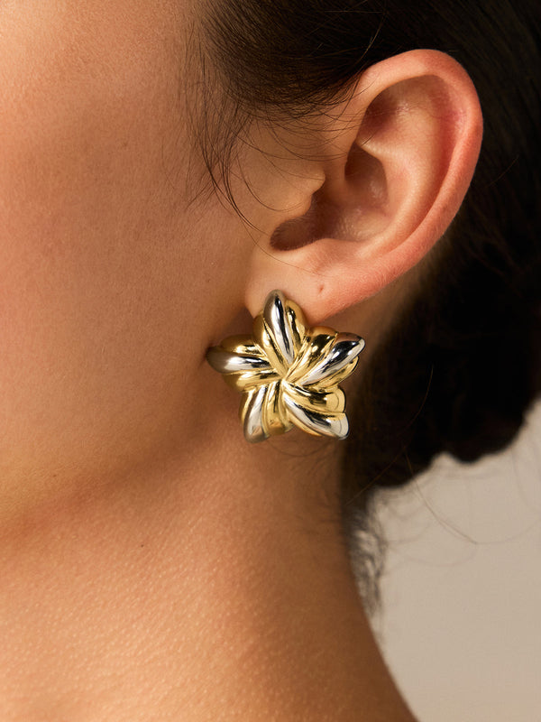 Two-Tone Flower-Shaped Stud Earrings
