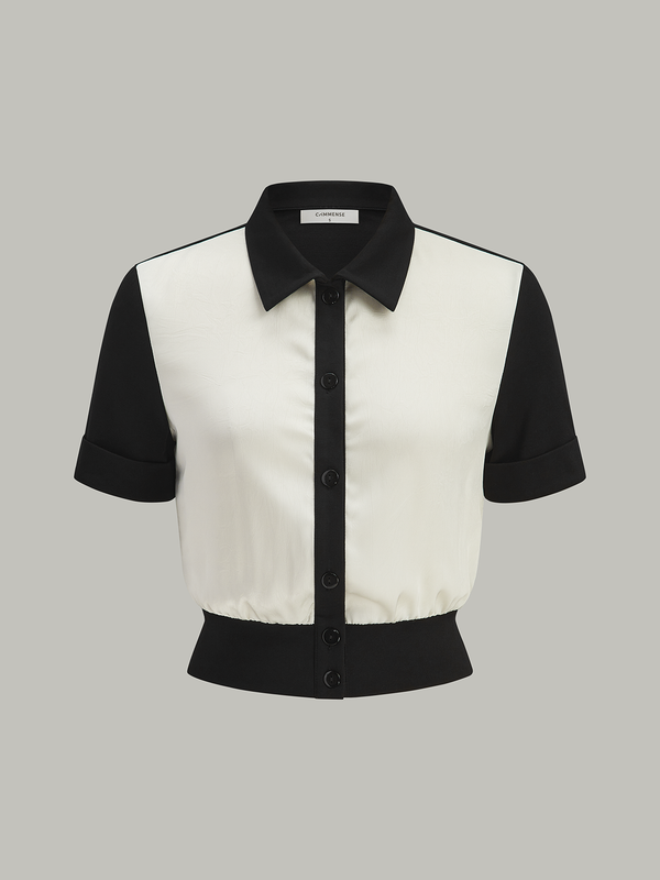 Color-Block Button-Front Blouse