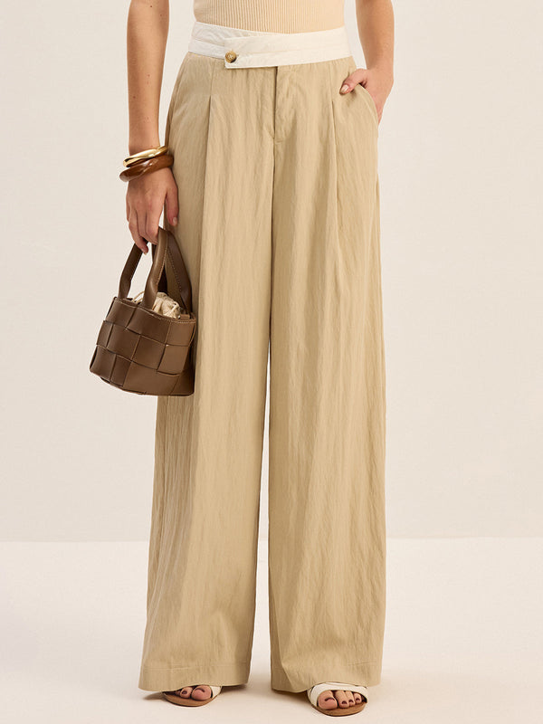 Contrast Waistband Wide-Leg Pants