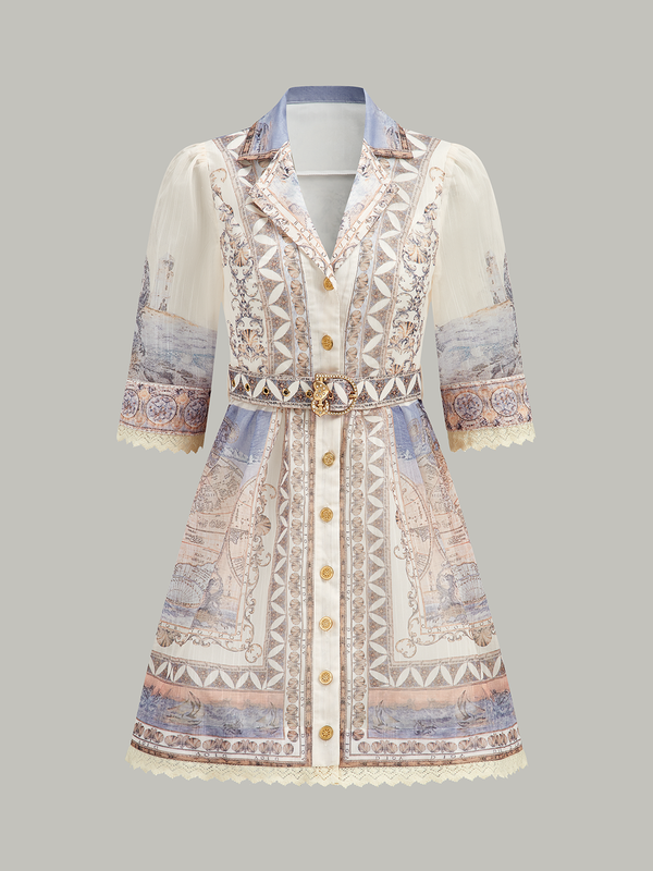 Semi-Sheer Buttoned Dress With Belt