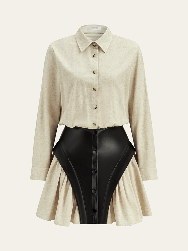 Faux Leather Panel Shirt Dress