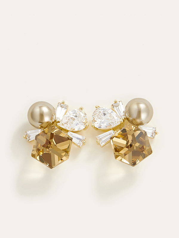 Crystal and Pearl Cluster Earrings