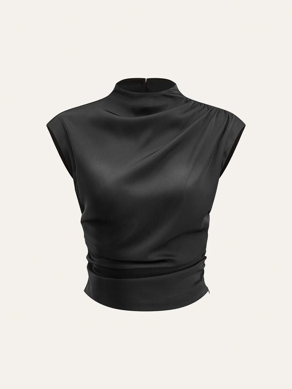 Mock Neck Cap Sleeve Ruched Top
