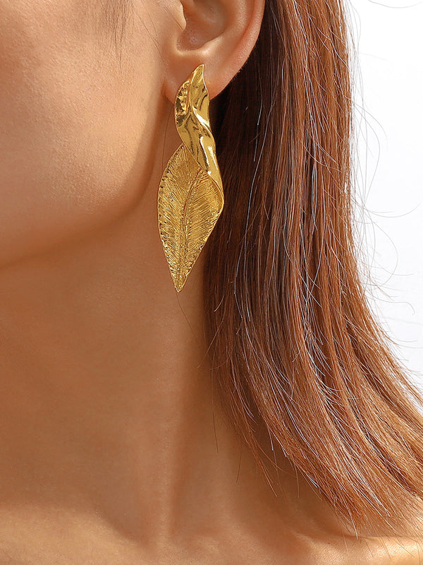 Golden Leaf-Shaped Drop Earrings