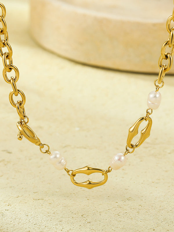 Golden Chain Pearl Necklace