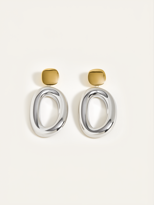 Two-Tone Smooth Oval Drop Earrings