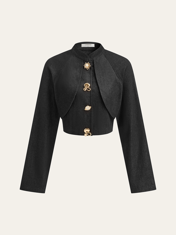 Metal Detail Cropped Denim Jacket