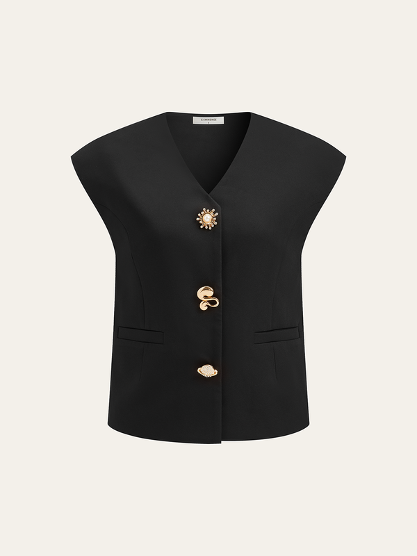 Metal Detail Cap Sleeve Vest