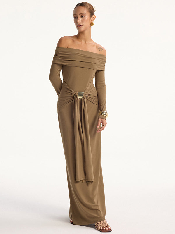 Off-Shoulder Long Sleeve Maxi Dress